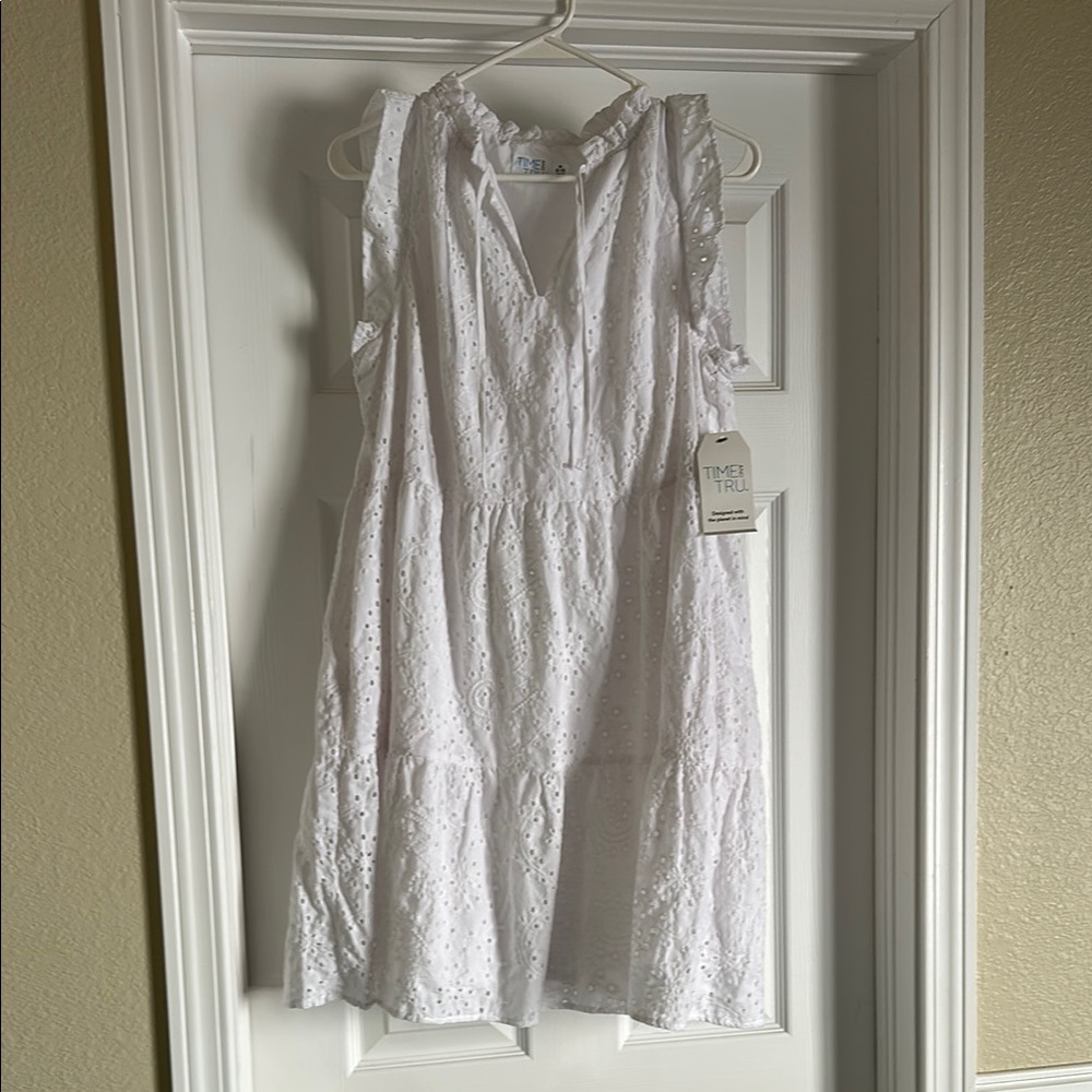 Time and Tru White Boho Style Eyelet Dress medium 8-10